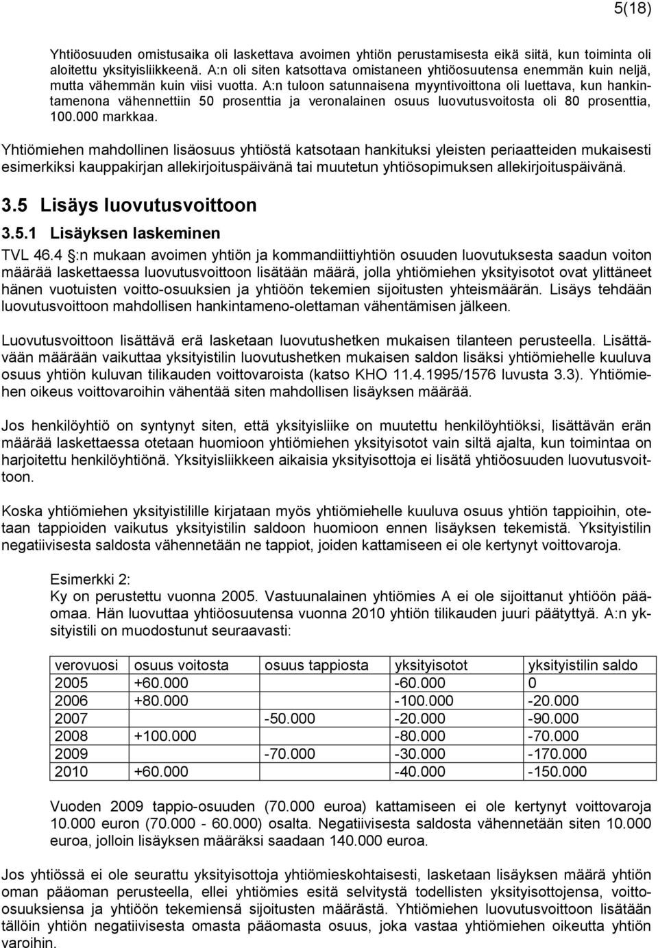 A:n tuloon satunnaisena myyntivoittona oli luettava, kun hankintamenona vähennettiin 50 prosenttia ja veronalainen osuus luovutusvoitosta oli 80 prosenttia, 100.000 markkaa.