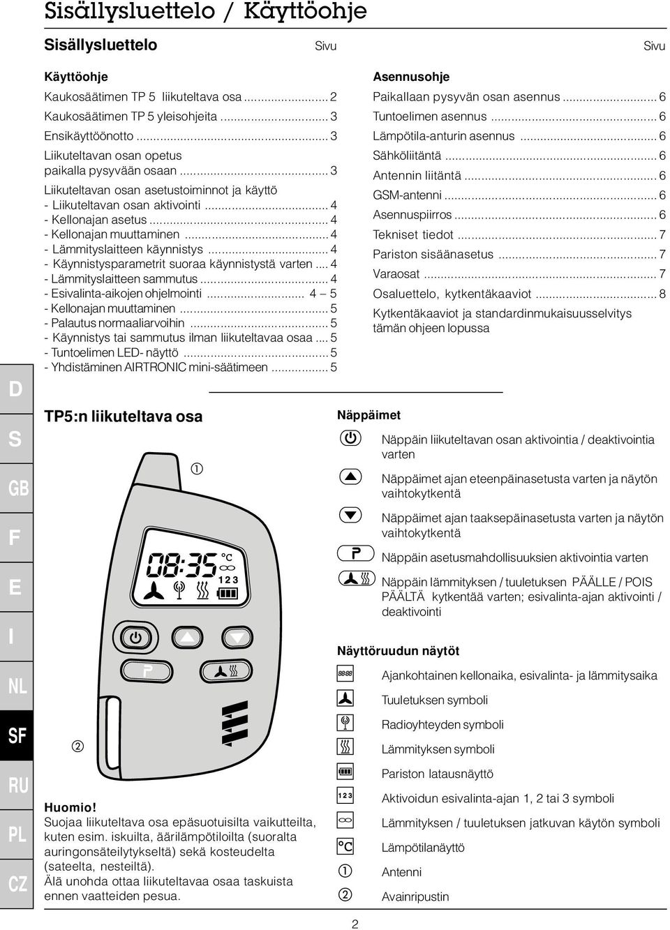 .. 4 - Lämmityslaitteen käynnistys... 4 - Käynnistysparametrit suoraa käynnistystä varten... 4 - Lämmityslaitteen sammutus...4 - Esivalinta-aikojen ohjelmointi... 4 5 - Kellonajan muuttaminen.