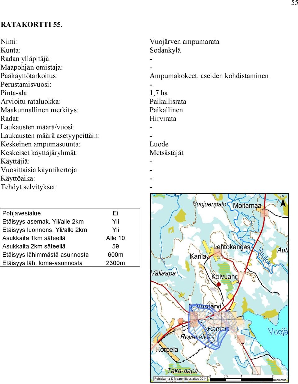 kohdistaminen 1,7 ha Hirvirata Luode Metsästäjät Asukkaita 1km