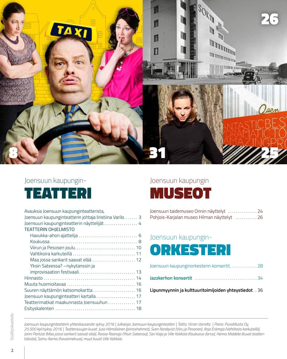 nykytanssin ja improvisaation festivaali...13 Hinnasto...14 Muuta huomioitavaa...16 Suuren näyttämön katsomokartta...16 Joensuun kaupunginteatteri kartalla...17 Teatterimatkat maakunnasta Joensuuhun.