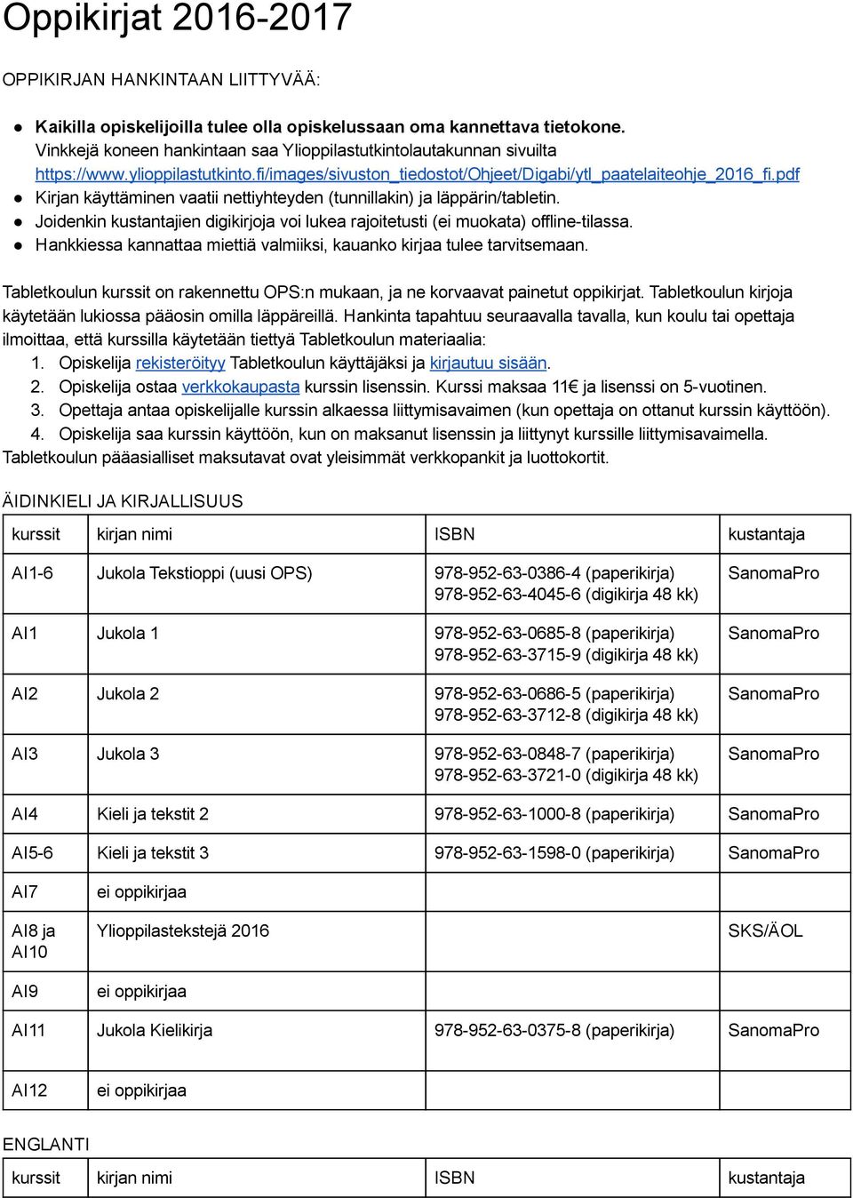 pdf Kirjan käyttäminen vaatii nettiyhteyden (tunnillakin) ja läppärin/tabletin. Joidenkin kustantajien digikirjoja voi lukea rajoitetusti (ei muokata) offline tilassa.