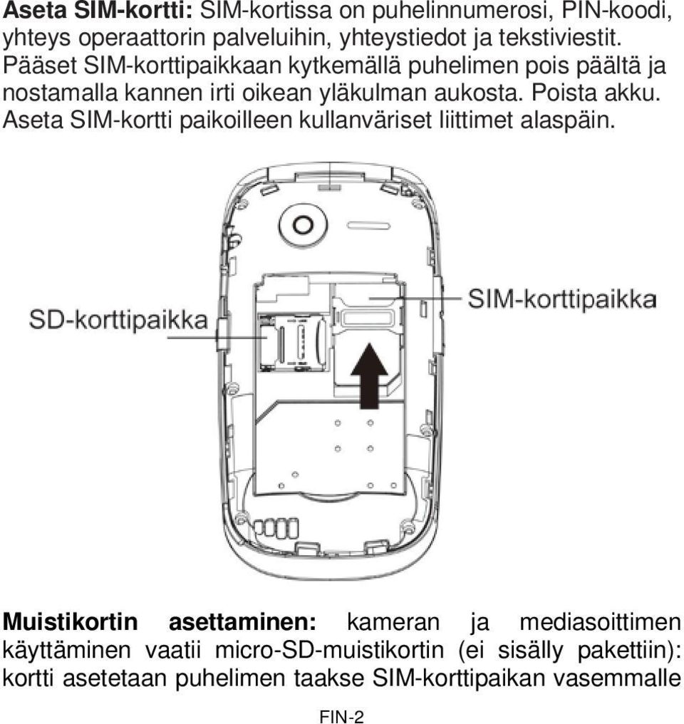 Aseta SIM-kortti paikoilleen kullanväriset liittimet alaspäin.