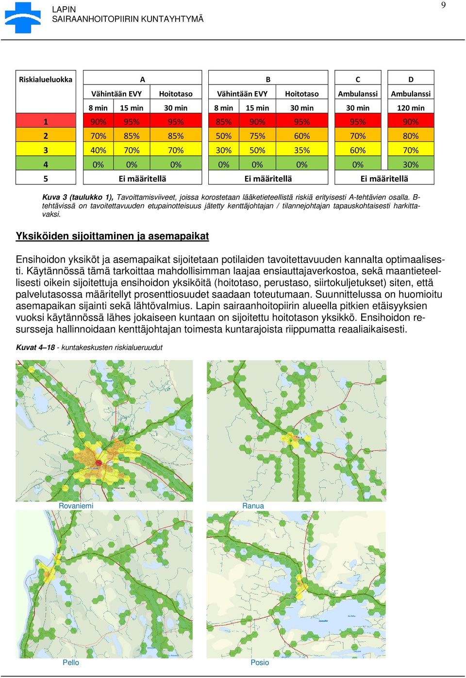 lääketieteellistä riskiä erityisesti A-tehtävien osalla. Btehtävissä on tavoitettavuuden etupainotteisuus jätetty kenttäjohtajan / tilannejohtajan tapauskohtaisesti harkittavaksi.