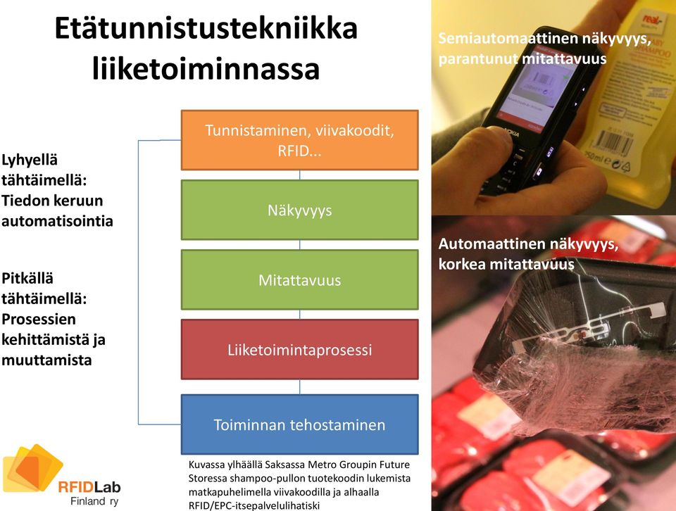 Lyhyellä tähtäimellä: Tiedon keruun automatisointia Pitkällä tähtäimellä: Prosessien kehittämistä ja muuttamista Tunnistaminen,