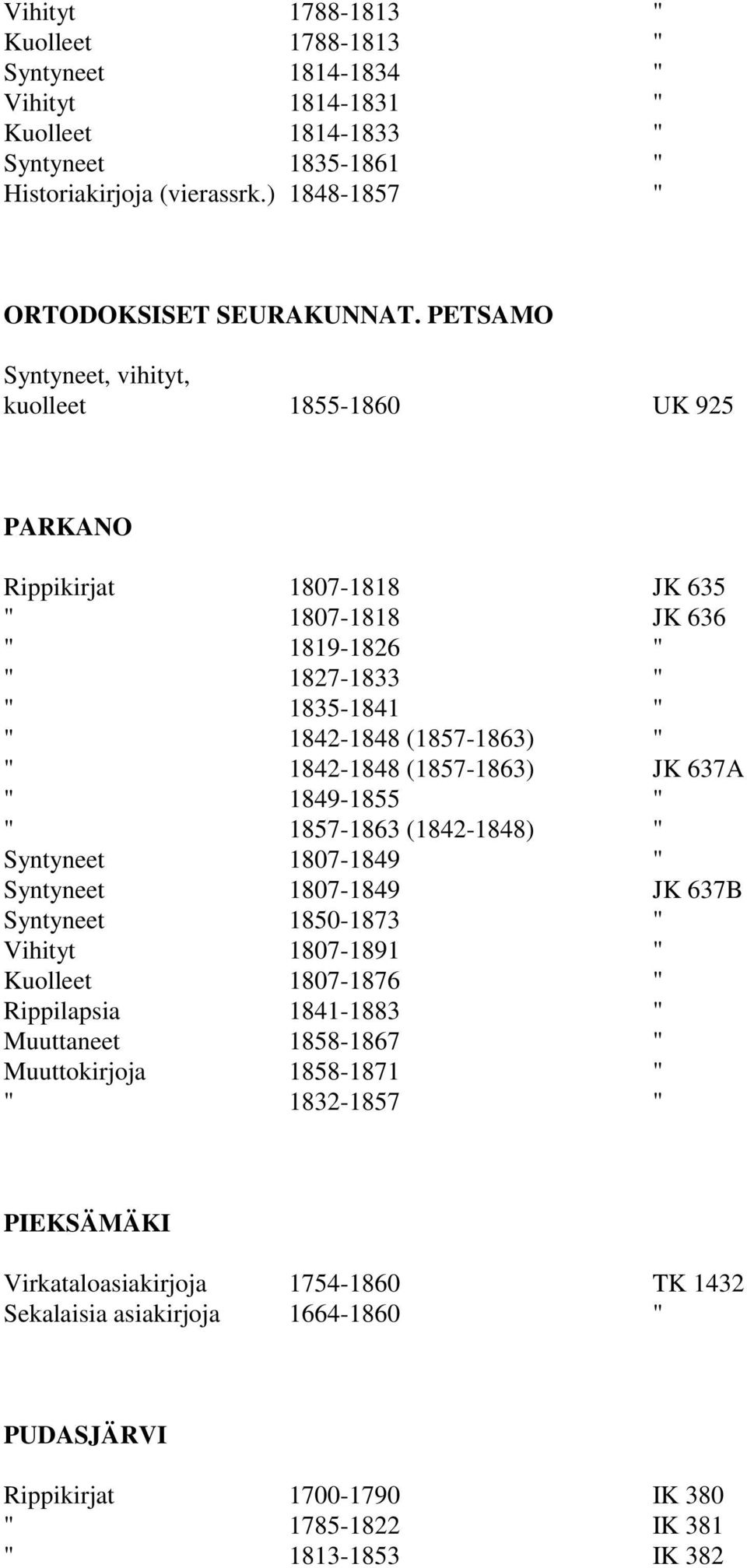 1849-1855 " " 1857-1863 (1842-1848) " Syntyneet 1807-1849 " Syntyneet 1807-1849 JK 637B Syntyneet 1850-1873 " Vihityt 1807-1891 " Kuolleet 1807-1876 " Rippilapsia 1841-1883 " Muuttaneet 1858-1867