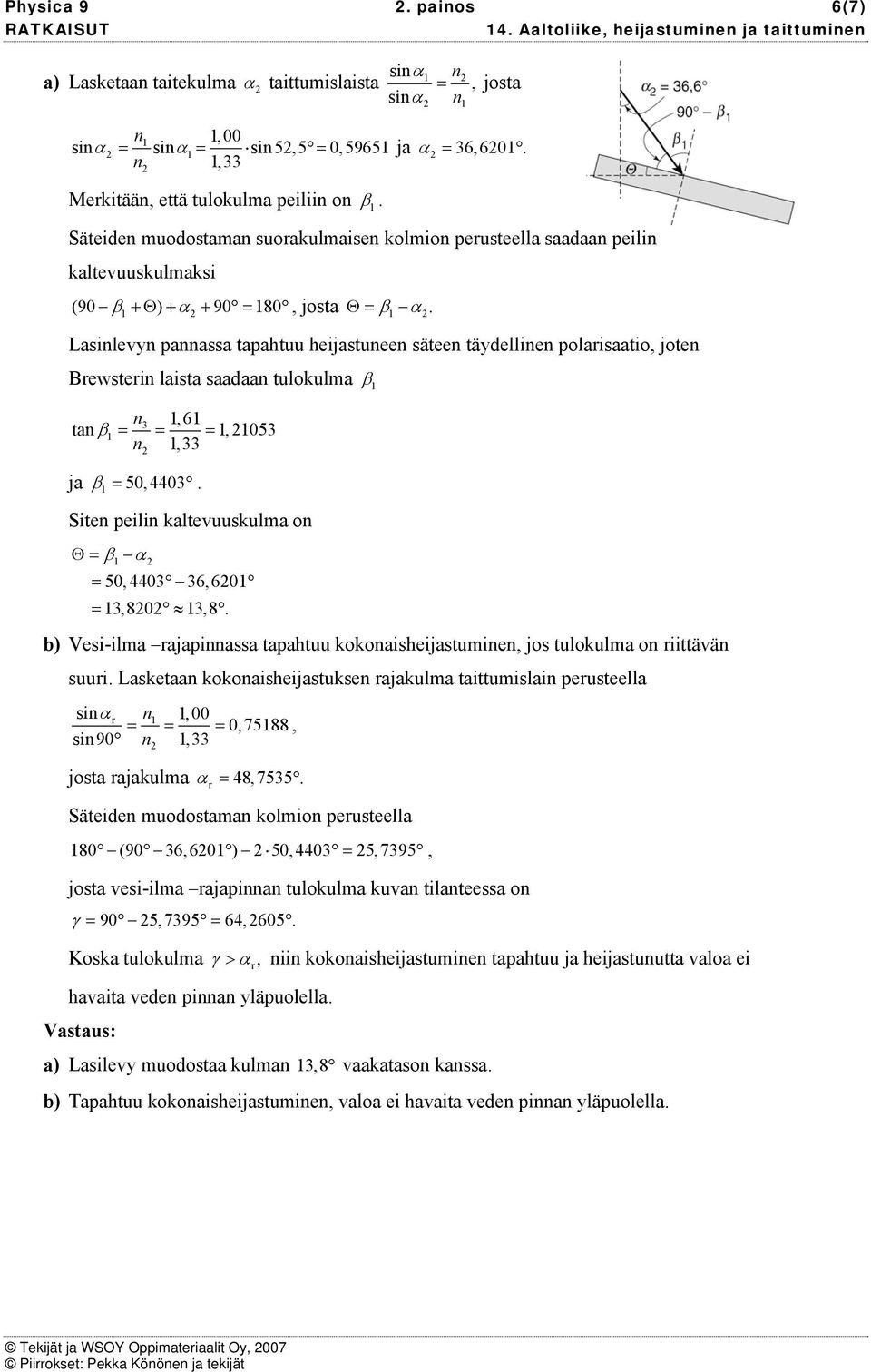 4403 Ste pel kalteuukula o Θ= β α = 50, 4403 36, 60 = 3,80 3,8 b) Ve-la rajapaa tapahtuu kokoahejatue, jo tulokula o rttää uur Laketaa kokoahejatuke rajakula tattula peruteella α r, 00 = = = 0, 7588,