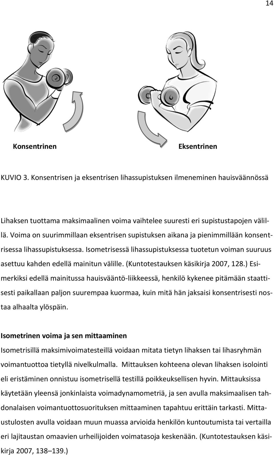 Isometrisessä lihassupistuksessa tuotetun voiman suuruus asettuu kahden edellä mainitun välille. (Kuntotestauksen käsikirja 2007, 128.