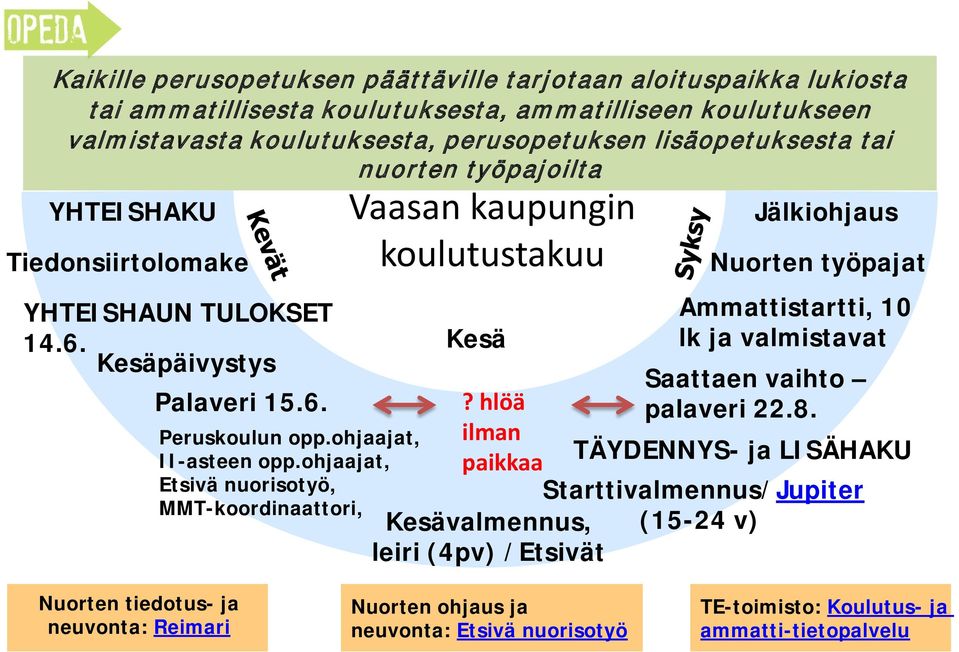 ohjaajat, Etsivä nuorisotyö, MMT-koordinaattori, Vaasan kaupungin koulutustakuu Kesä?
