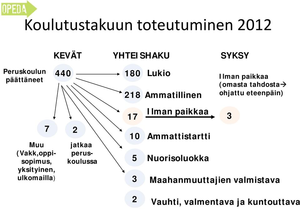 (Vakk,oppisopimus, yksityinen, ulkomailla) 2 jatkaa peruskoulussa 17 Ilman paikkaa 3 10