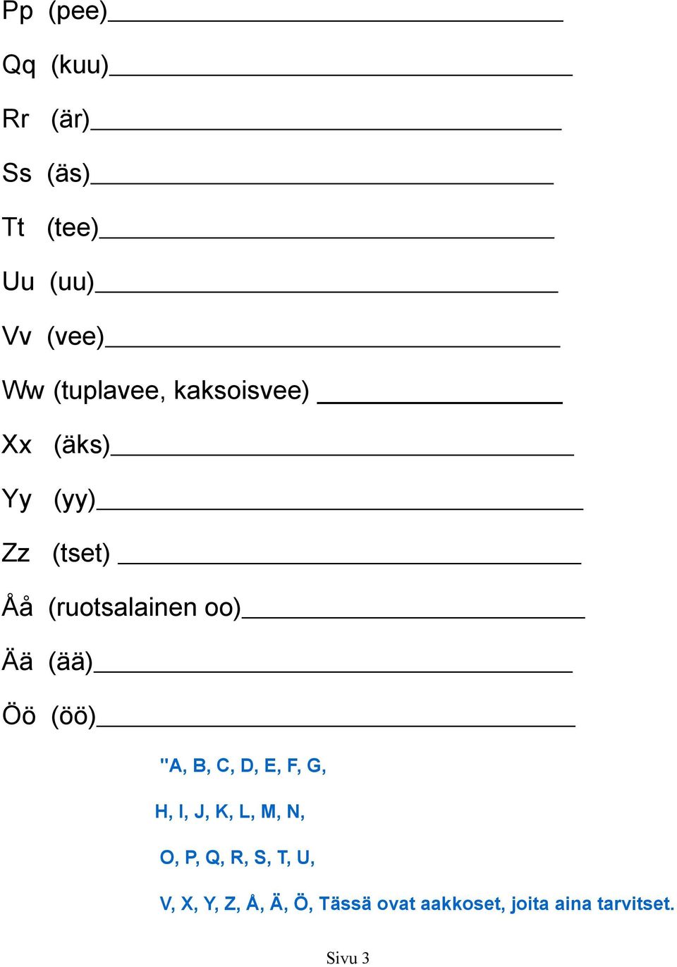 Ää (ää) Öö (öö) "A, B, C, D, E, F, G, H, I, J, K, L, M, N, O, P, Q, R,