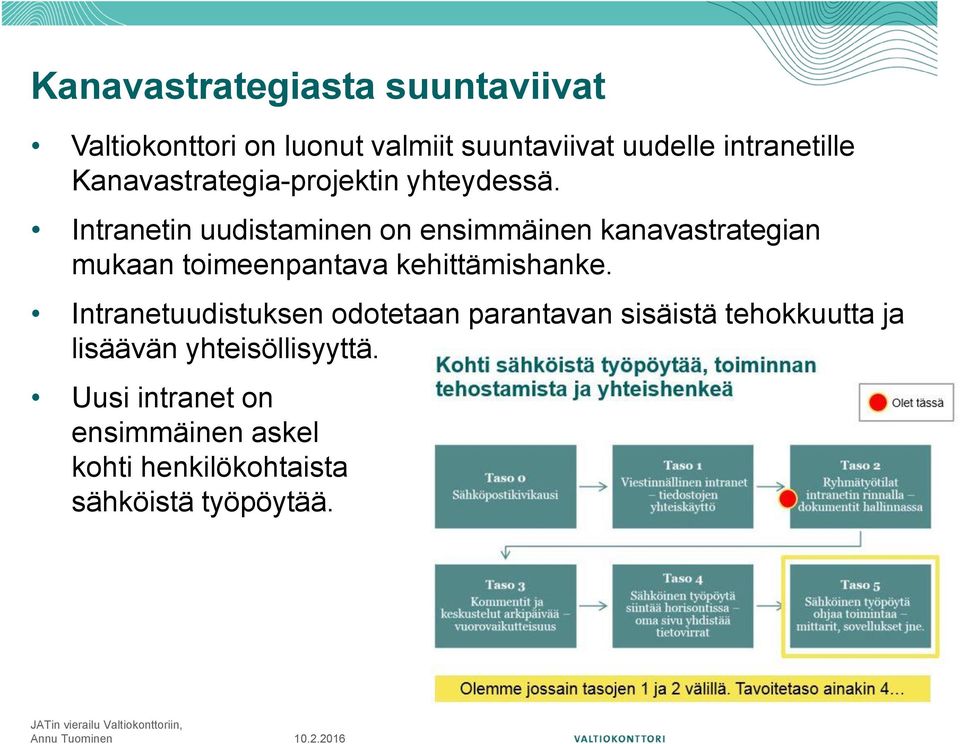 Intranetin uudistaminen on ensimmäinen kanavastrategian mukaan toimeenpantava kehittämishanke.