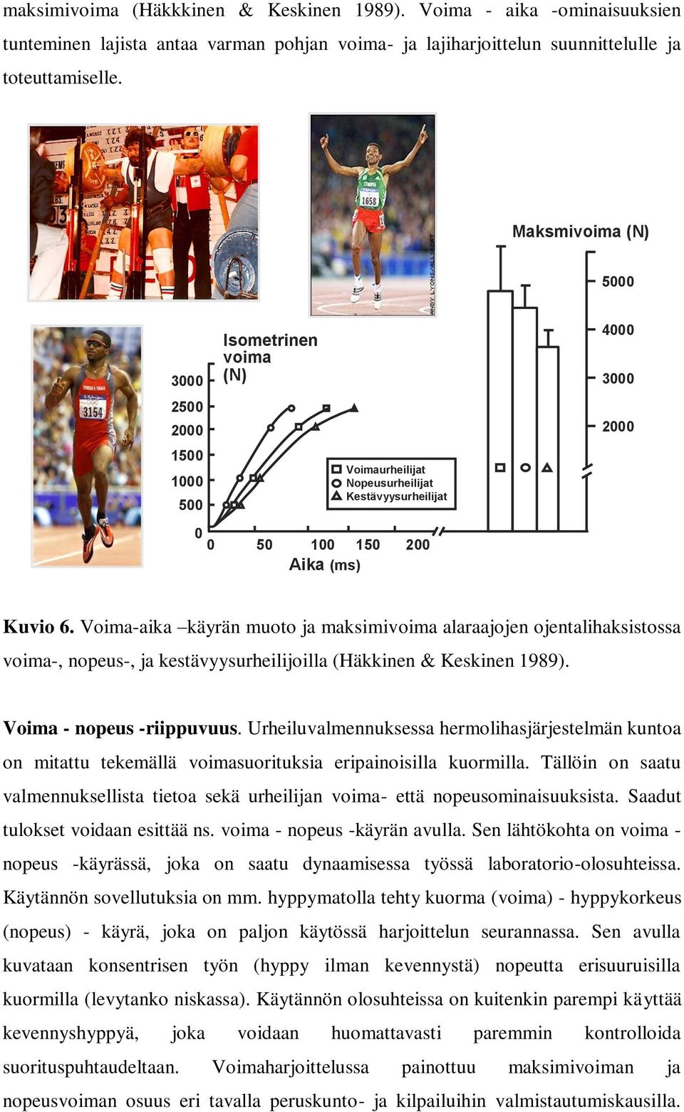 Voima-aika käyrän muoto ja maksimivoima alaraajojen ojentalihaksistossa voima-, nopeus-, ja kestävyysurheilijoilla (Häkkinen & Keskinen 1989). Voima - nopeus -riippuvuus.