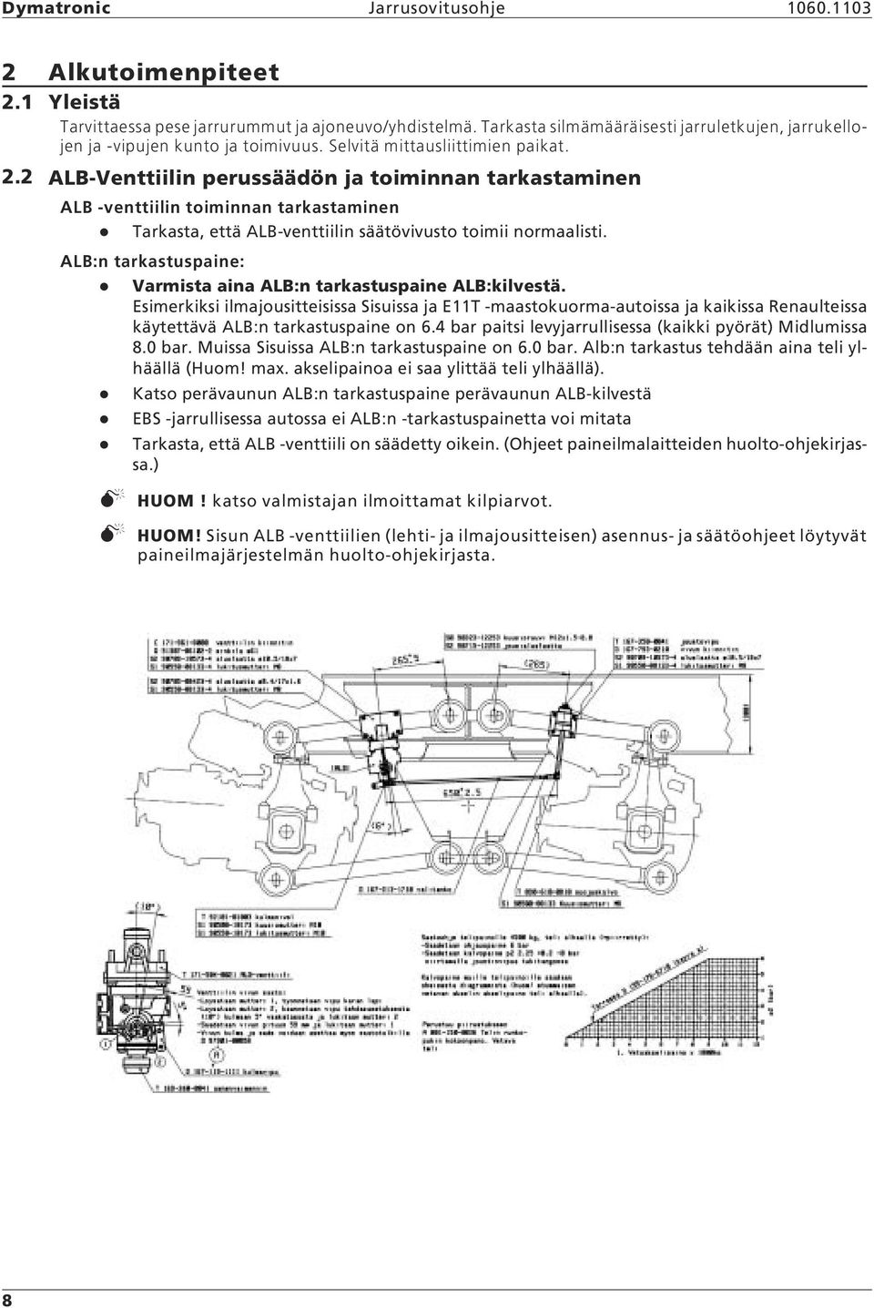 2 ALB-Venttiilin perussäädön ja toiminnan tarkastaminen ALB -venttiilin toiminnan tarkastaminen Tarkasta, että ALB-venttiilin säätövivusto toimii normaalisti.