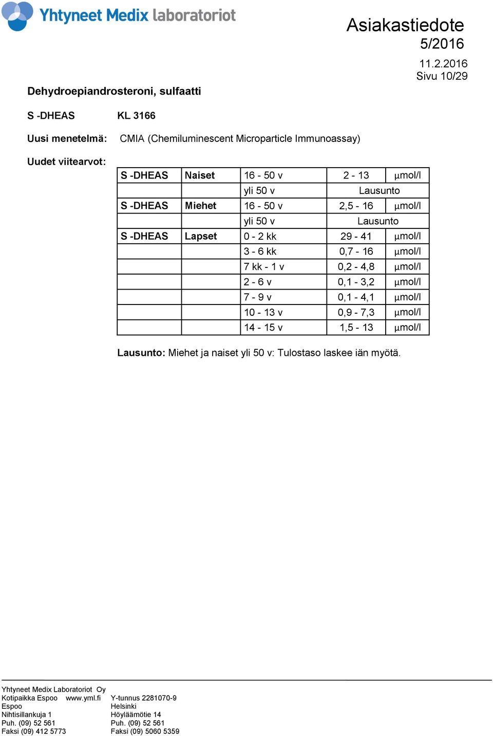 0-2 kk 29-41 μmol/l 3-6 kk 0,7-16 μmol/l 7 kk - 1 v 0,2-4,8 μmol/l 2-6 v 0,1-3,2 μmol/l 7-9 v 0,1-4,1 μmol/l 10-13 v 0,9-7,3