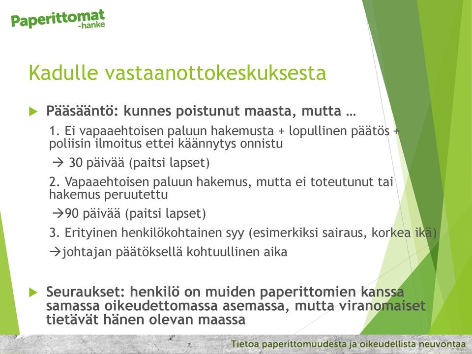 Vapaaehtoisen paluun hakemus, mutta ei toteutunut tai hakemus peruutettu 90 päivää (paitsi lapset) 3.