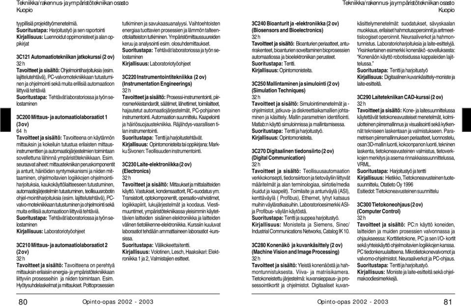 lajittelutehtävä), PC-valvomotekniikkaan tutustuminen ja ohjelmointi sekä muita erillisiä automaatioon liittyviä tehtäviä Suoritustapa: Tehtävät laboratoriossa ja työn selostaminen 3C200 Mittaus- ja