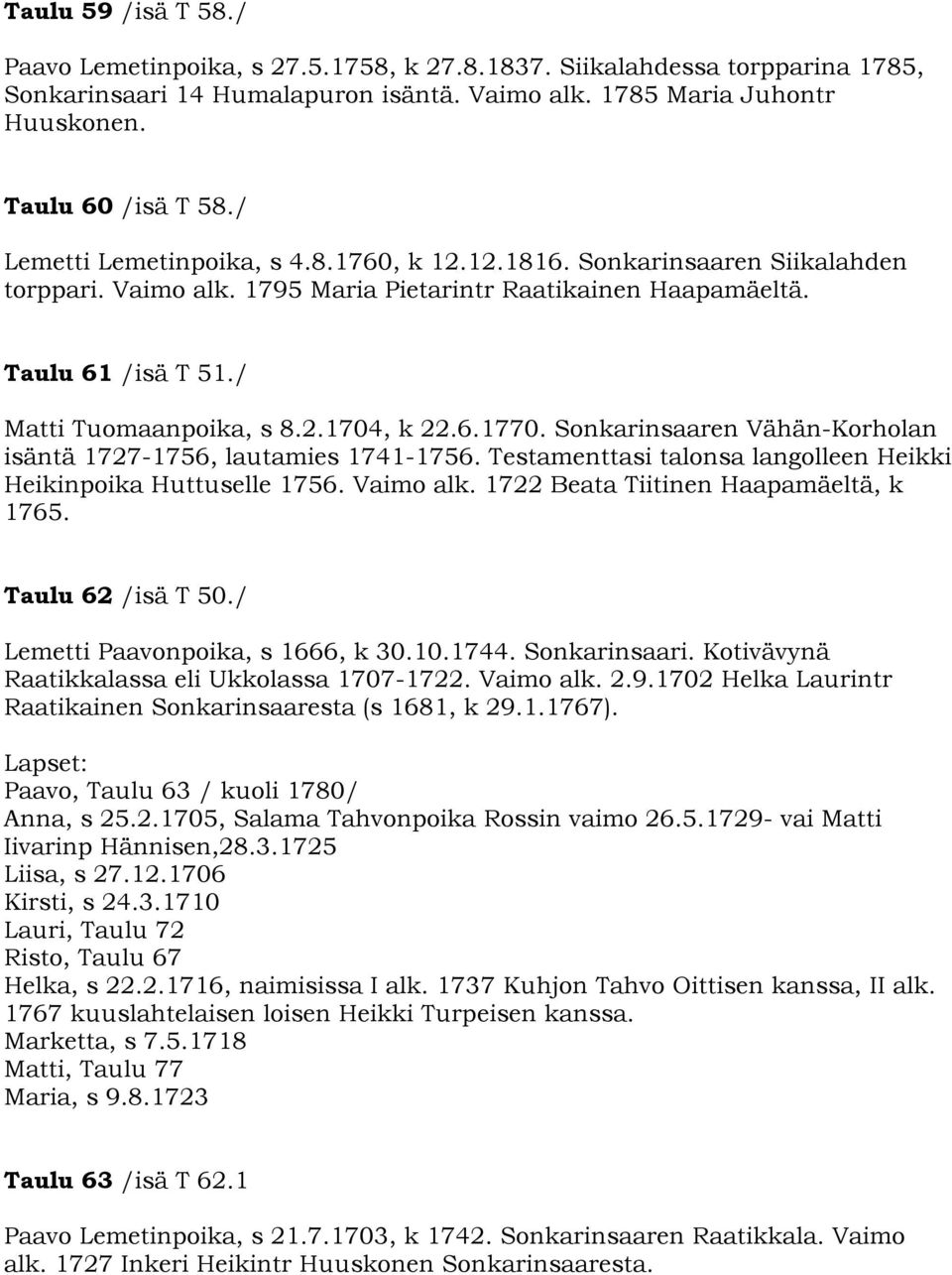 6.1770. Sonkarinsaaren Vähän-Korholan isäntä 1727-1756, lautamies 1741-1756. Testamenttasi talonsa langolleen Heikki Heikinpoika Huttuselle 1756. Vaimo alk. 1722 Beata Tiitinen Haapamäeltä, k 1765.