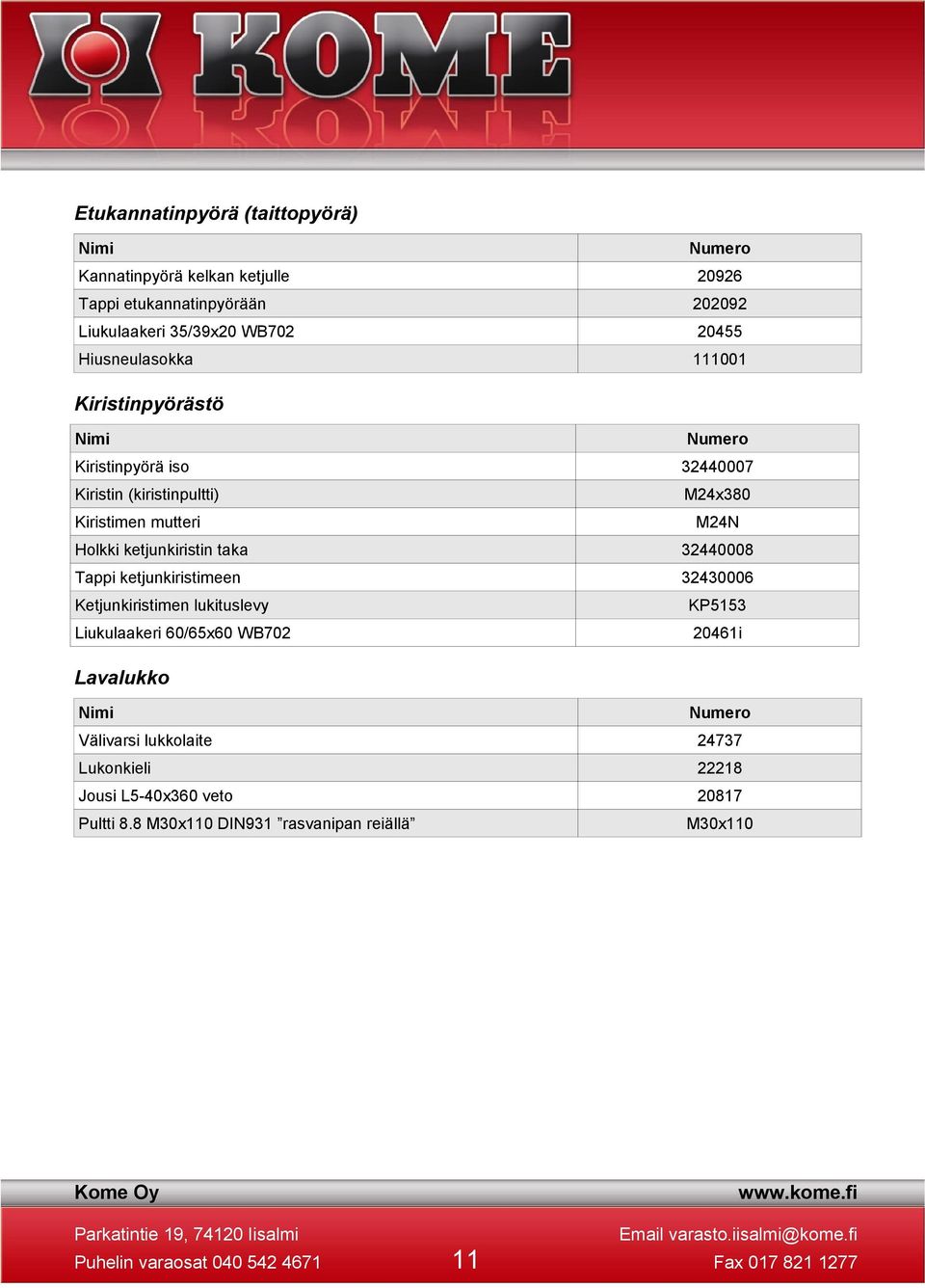 ketjunkiristin taka 32440008 Tappi ketjunkiristimeen 32430006 Ketjunkiristimen lukituslevy KP5153 Liukulaakeri 60/65x60 WB702 20461i