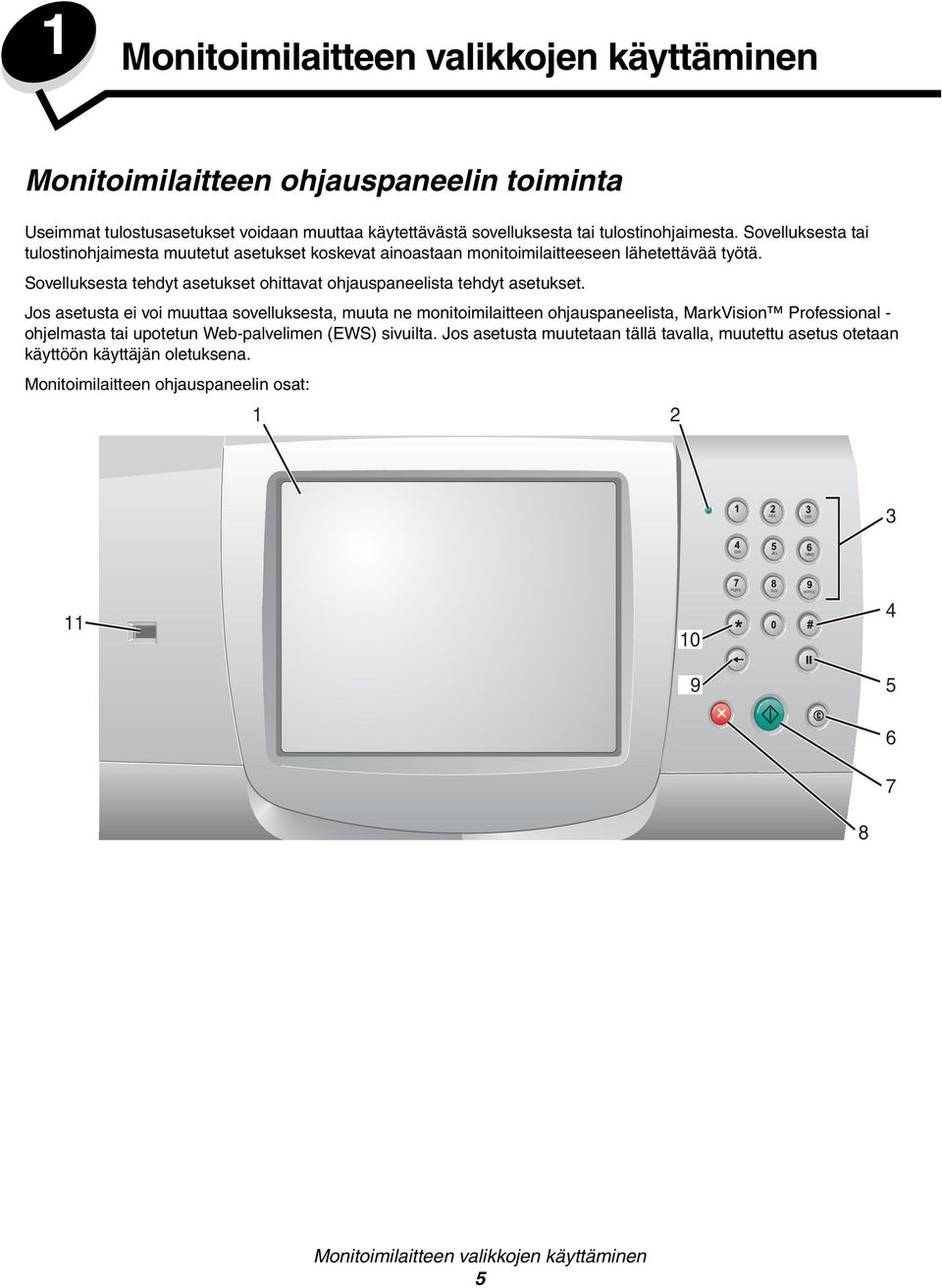 Jos asetusta ei voi muuttaa sovelluksesta, muuta ne monitoimilaitteen ohjauspaneelista, MarkVision Professional - ohjelmasta tai upotetun Web-palvelimen (EWS) sivuilta.