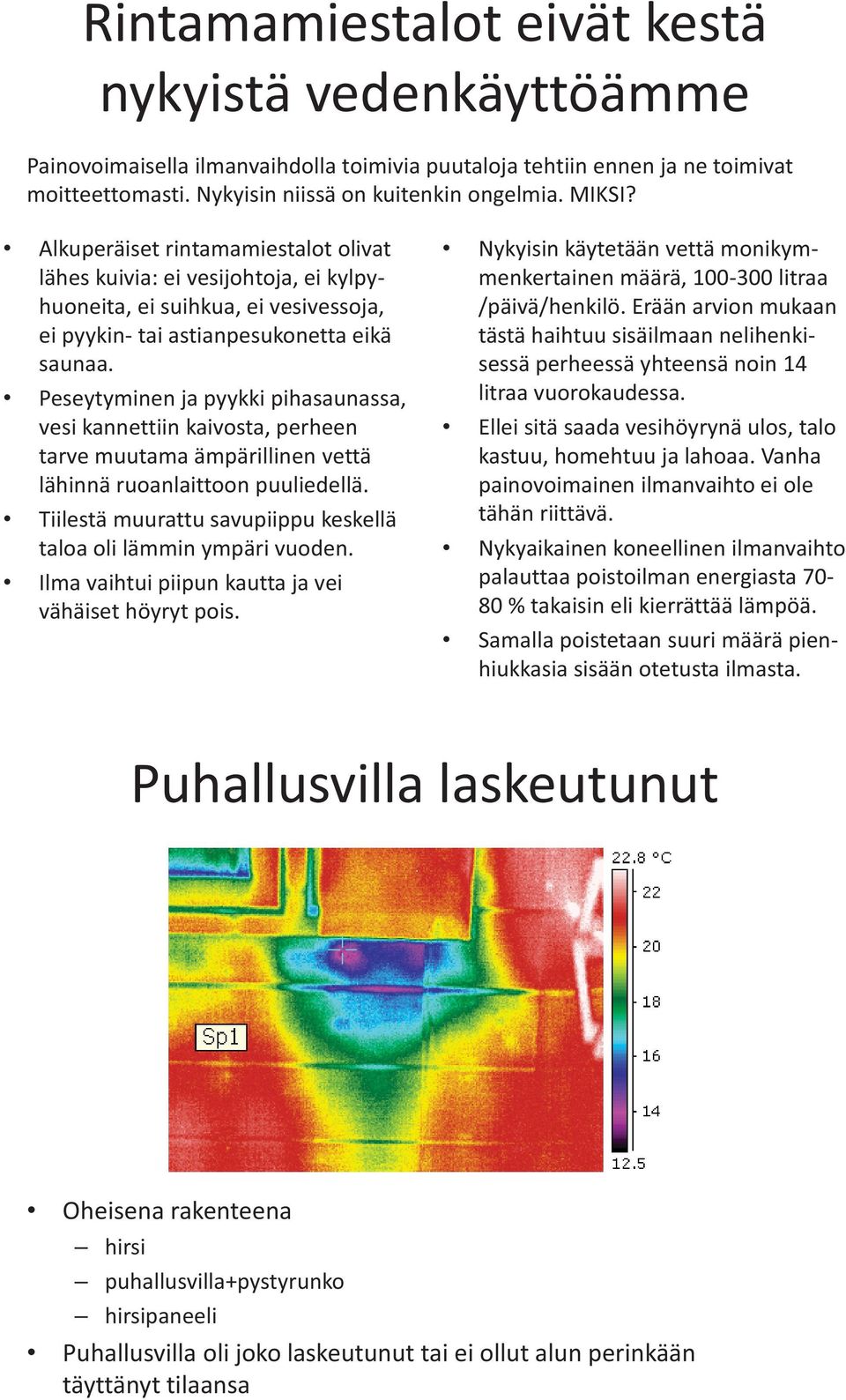 Peseytyminen ja pyykki pihasaunassa, vesi kannettiin kaivosta, perheen tarve muutama ämpärillinen vettä lähinnä ruoanlaittoon puuliedellä.