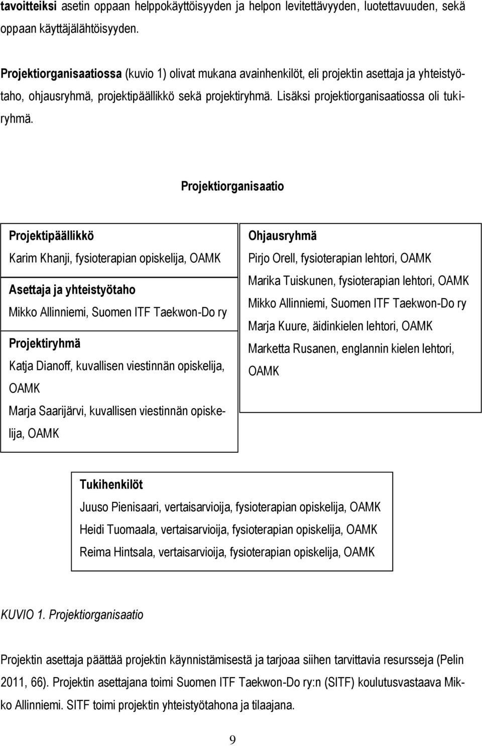 Lisäksi projektiorganisaatiossa oli tukiryhmä.