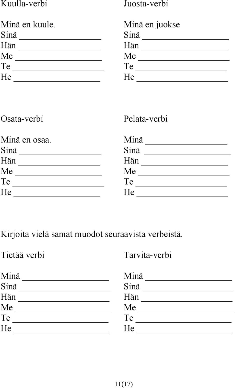 Me Pelata-verbi Minä Kirjoita vielä samat