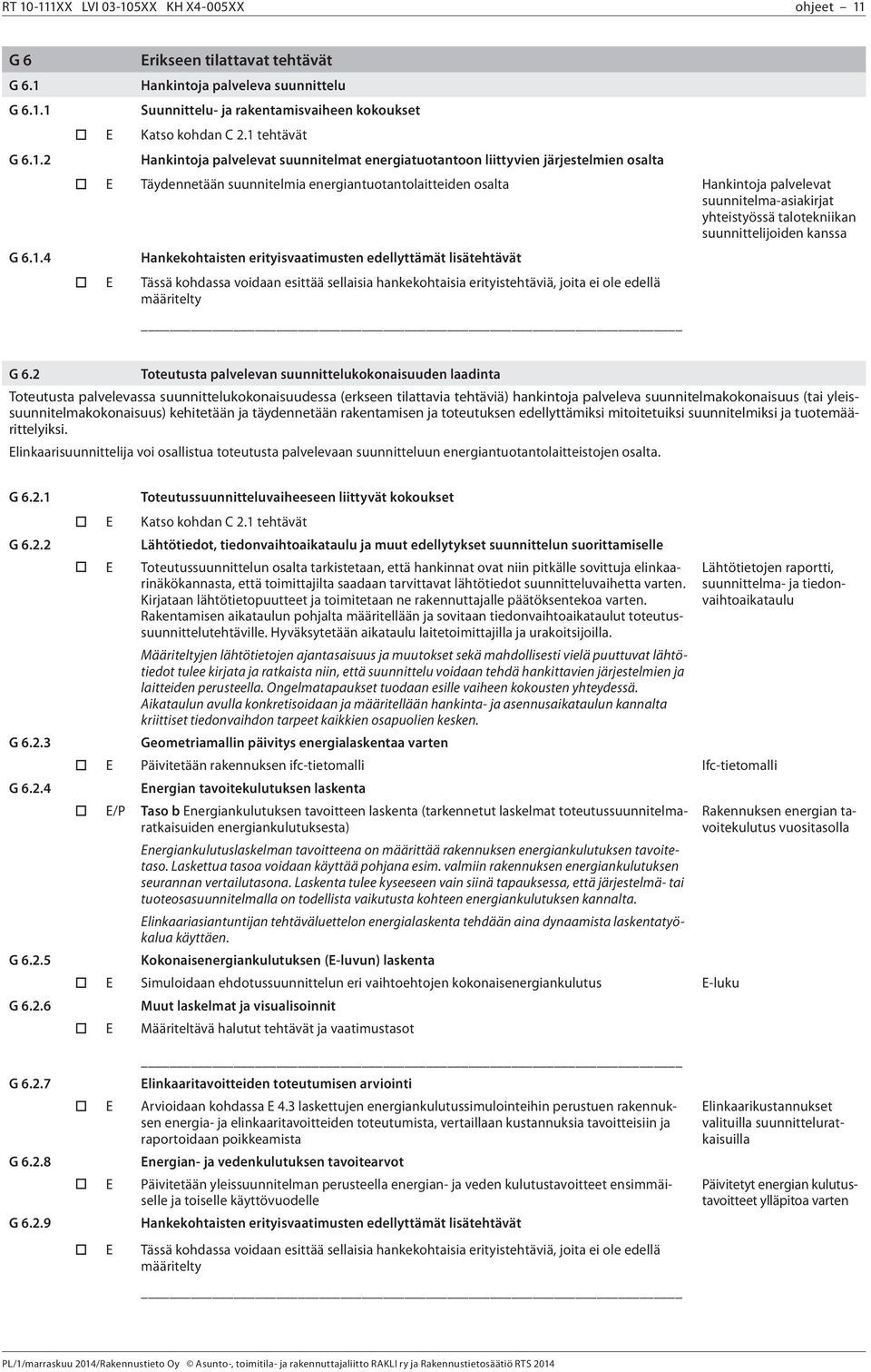 suunnitelma-asiakirjat yhteistyössä talotekniikan suunnittelijoiden kanssa Hankekohtaisten erityisvaatimusten edellyttämät lisätehtävät E Tässä kohdassa voidaan esittää sellaisia hankekohtaisia