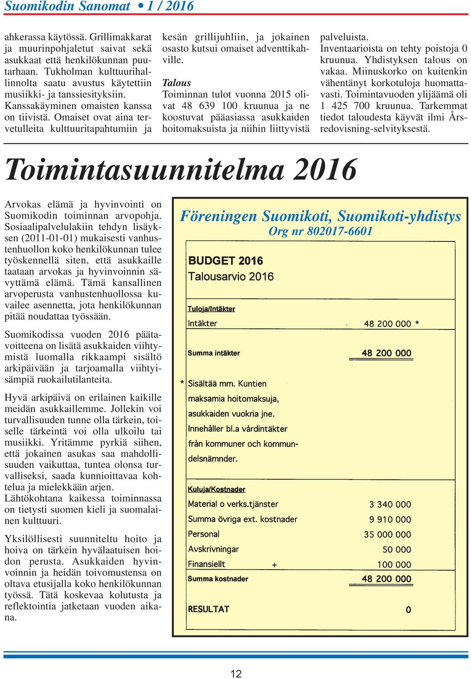 Talous Toiminnan tulot vuonna 2015 olivat 48 639 100 kruunua ja ne koostuvat pääasiassa asukkaiden hoitomaksuista ja niihin liittyvistä palveluista. Inventaarioista on tehty poistoja 0 kruunua.