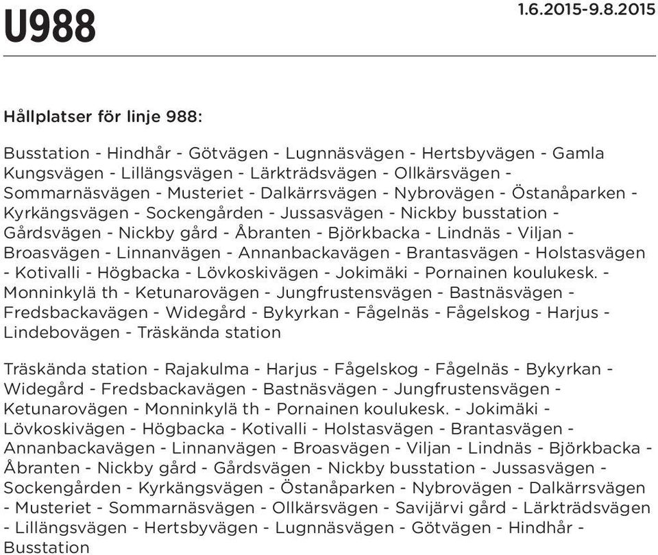 Annanbackavägen - Brantasvägen - Holstasvägen - Kotivalli - Högbacka - Lövkoskivägen - Jokimäki - Pornainen koulukesk.