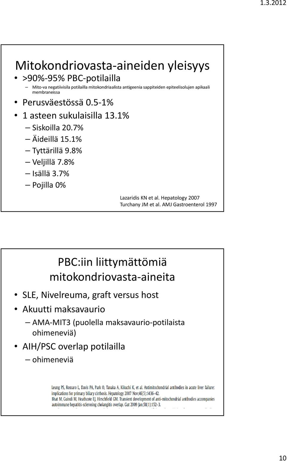 8% Veljillä 7.8% Isällä 3.7% Pojilla 0% Lazaridis KN et al. Hepatology 2007 Turchany JM et al.