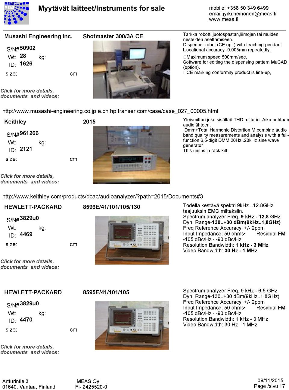 (CE marking conformity product is line-up, http://www.musashi-engineering.co.jp.e.cn.hp.transer.com/case/case_027_00005.html Keithley 961266 ID: 2121 2015 Yleismittari joka sisältää THD mittarin.