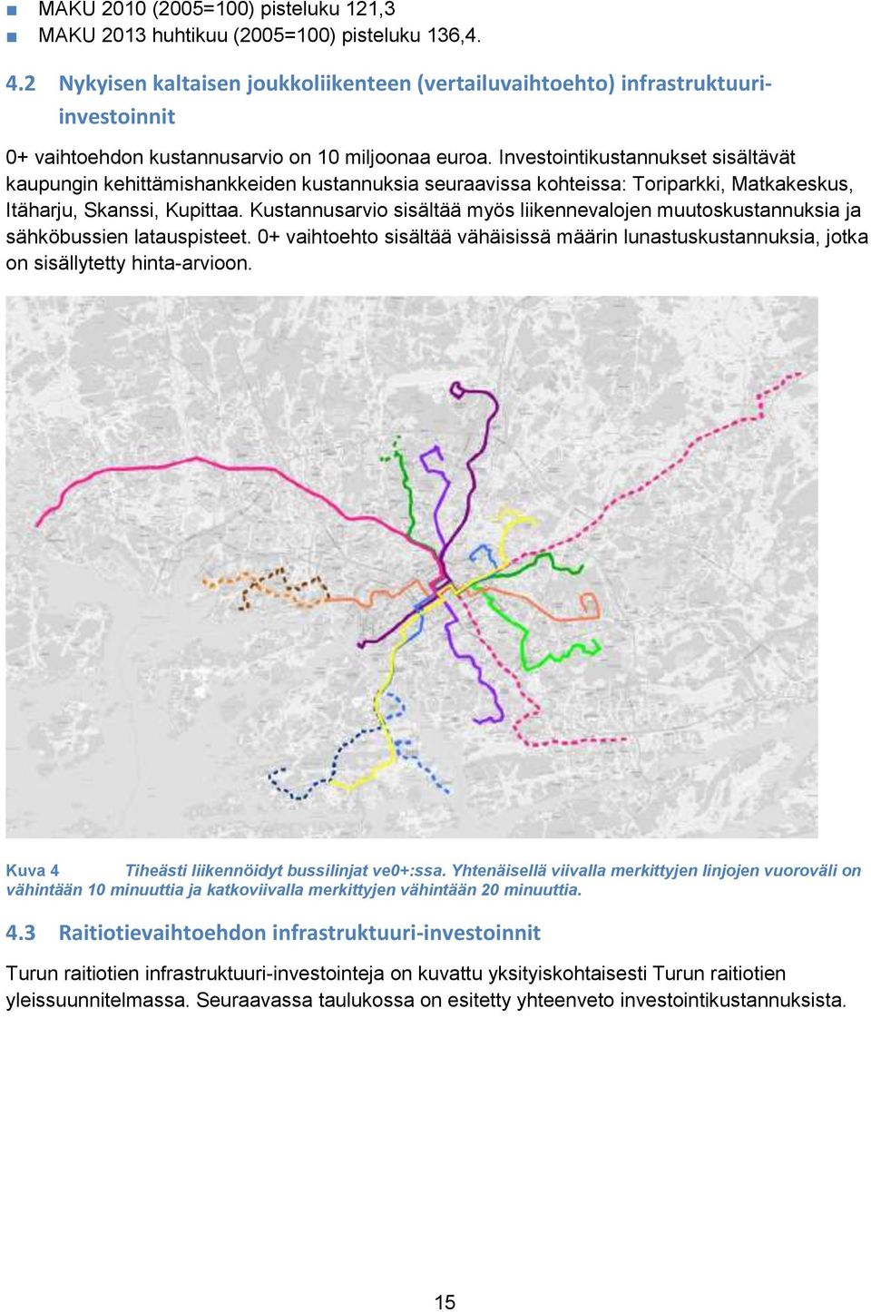 Investointikustannukset sisältävät kaupungin kehittämishankkeiden kustannuksia seuraavissa kohteissa: Toriparkki, Matkakeskus, Itäharju, Skanssi, Kupittaa.