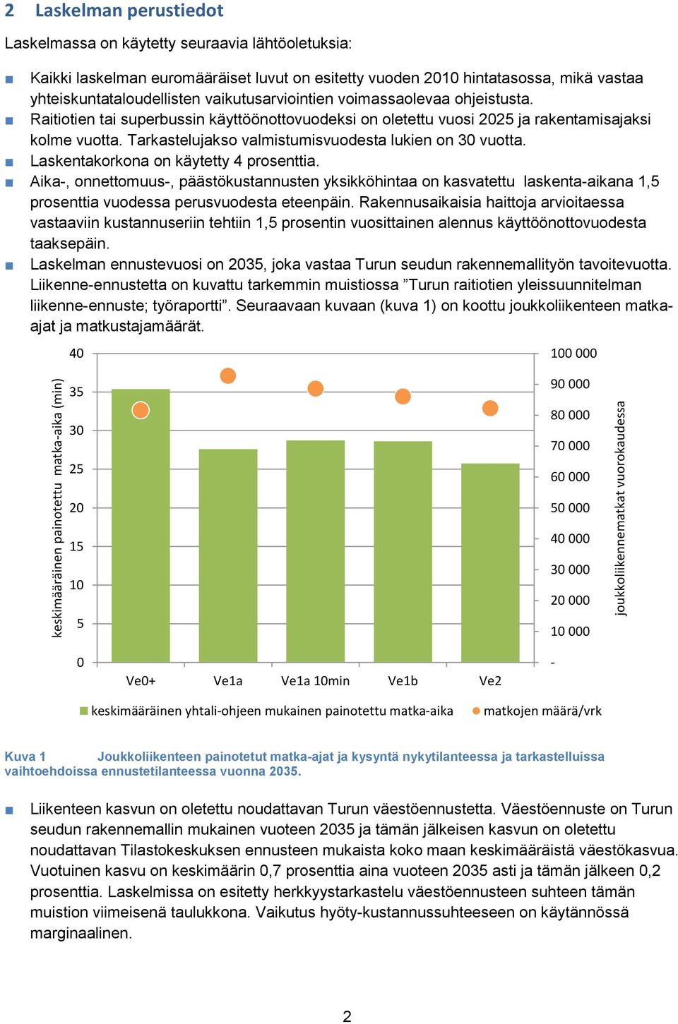 Raitiotien tai superbussin käyttöönottovuodeksi on oletettu vuosi 2025 ja rakentamisajaksi kolme vuotta. Tarkastelujakso valmistumisvuodesta lukien on 30 vuotta.