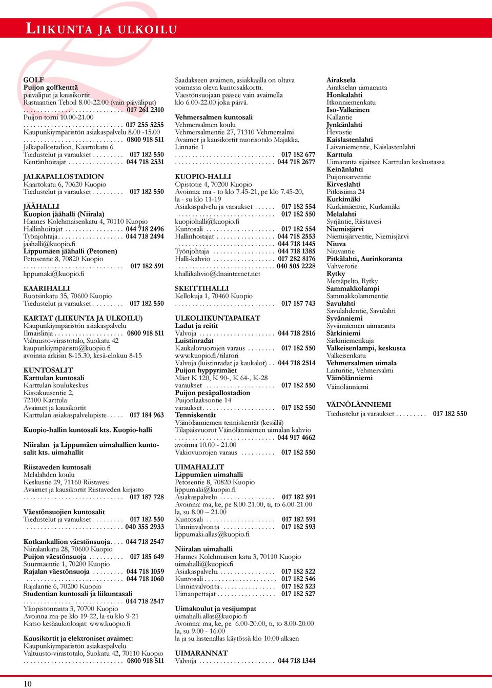 ............... 044 718 2531 Jalkapallostadion Kaartokatu 6, 70620 Kuopio Tiedustelut ja varaukset.