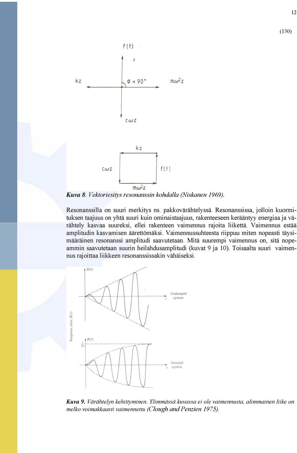 Vaimennus estää amplitudin kasvamisen äärettömäksi. Vaimennussuhteesta riippuu miten nopeasti täysimääräinen resonanssi amplitudi saavutetaan.