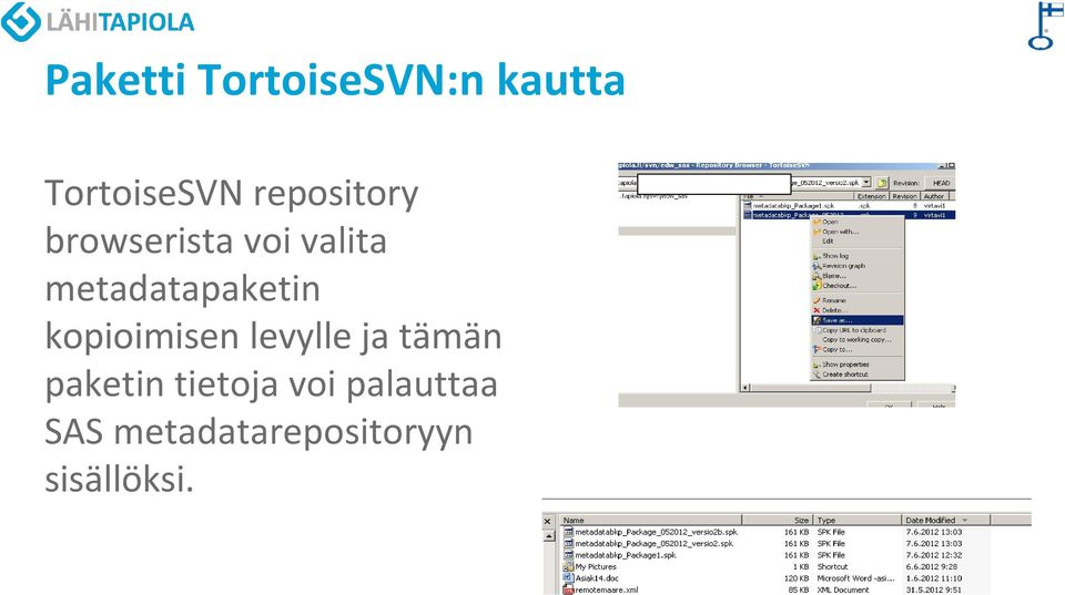 metadatapaketin kopioimisen levylle ja tämän