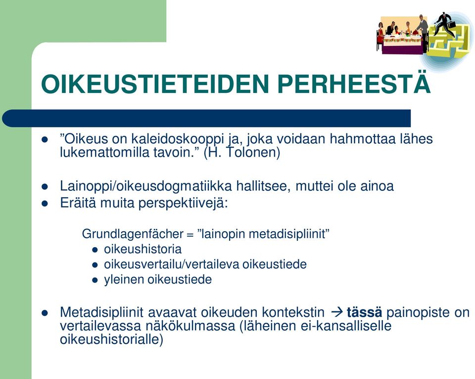 lainopin metadisipliinit oikeushistoria oikeusvertailu/vertaileva oikeustiede yleinen oikeustiede Metadisipliinit