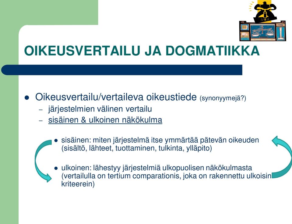 ymmärtää pätevän oikeuden (sisältö, lähteet, tuottaminen, tulkinta, ylläpito) ulkoinen: lähestyy