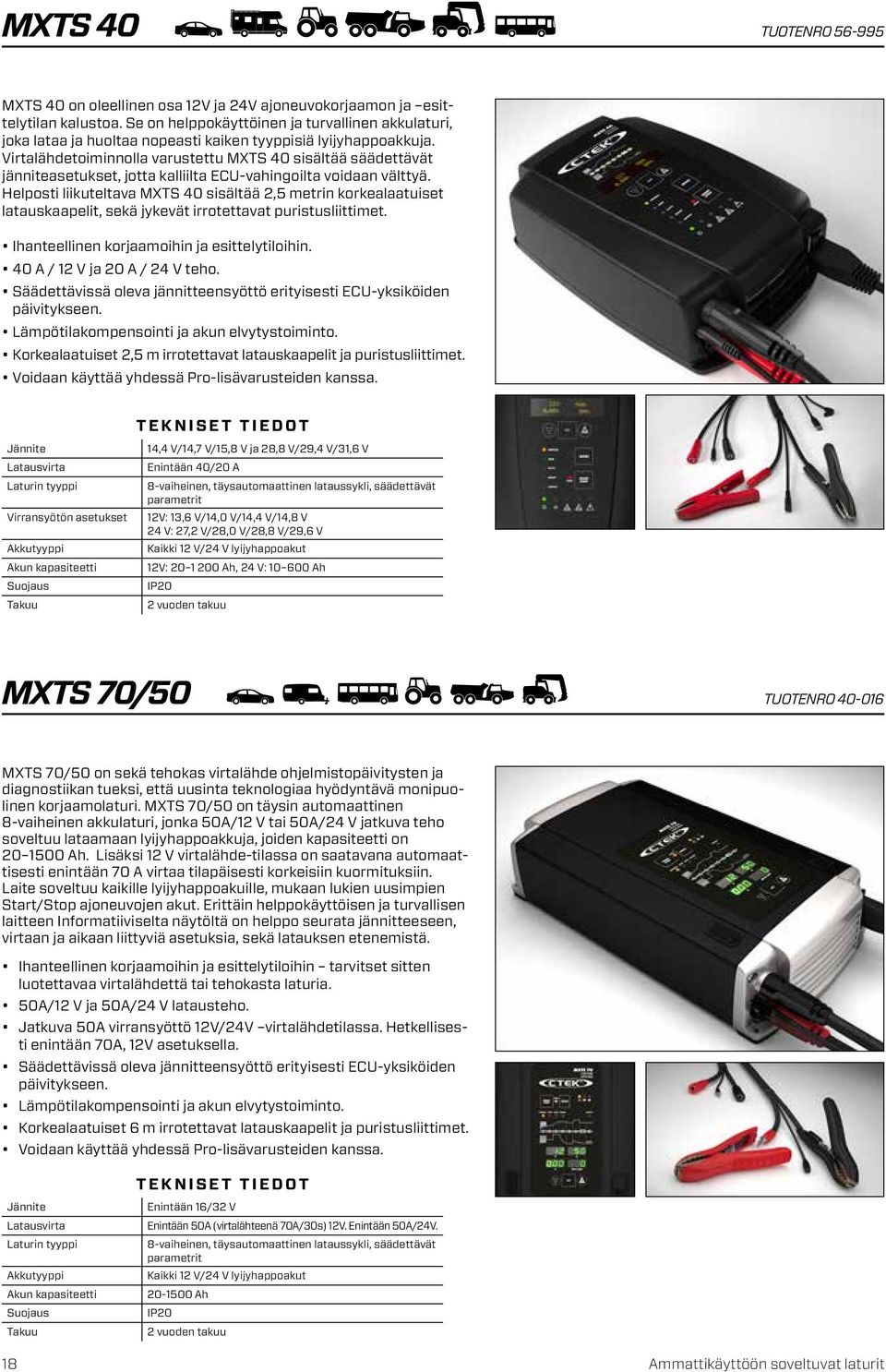 Virtalähdetoiminnolla varustettu MXTS 40 sisältää säädettävät jänniteasetukset, jotta kalliilta ECU-vahingoilta voidaan välttyä.