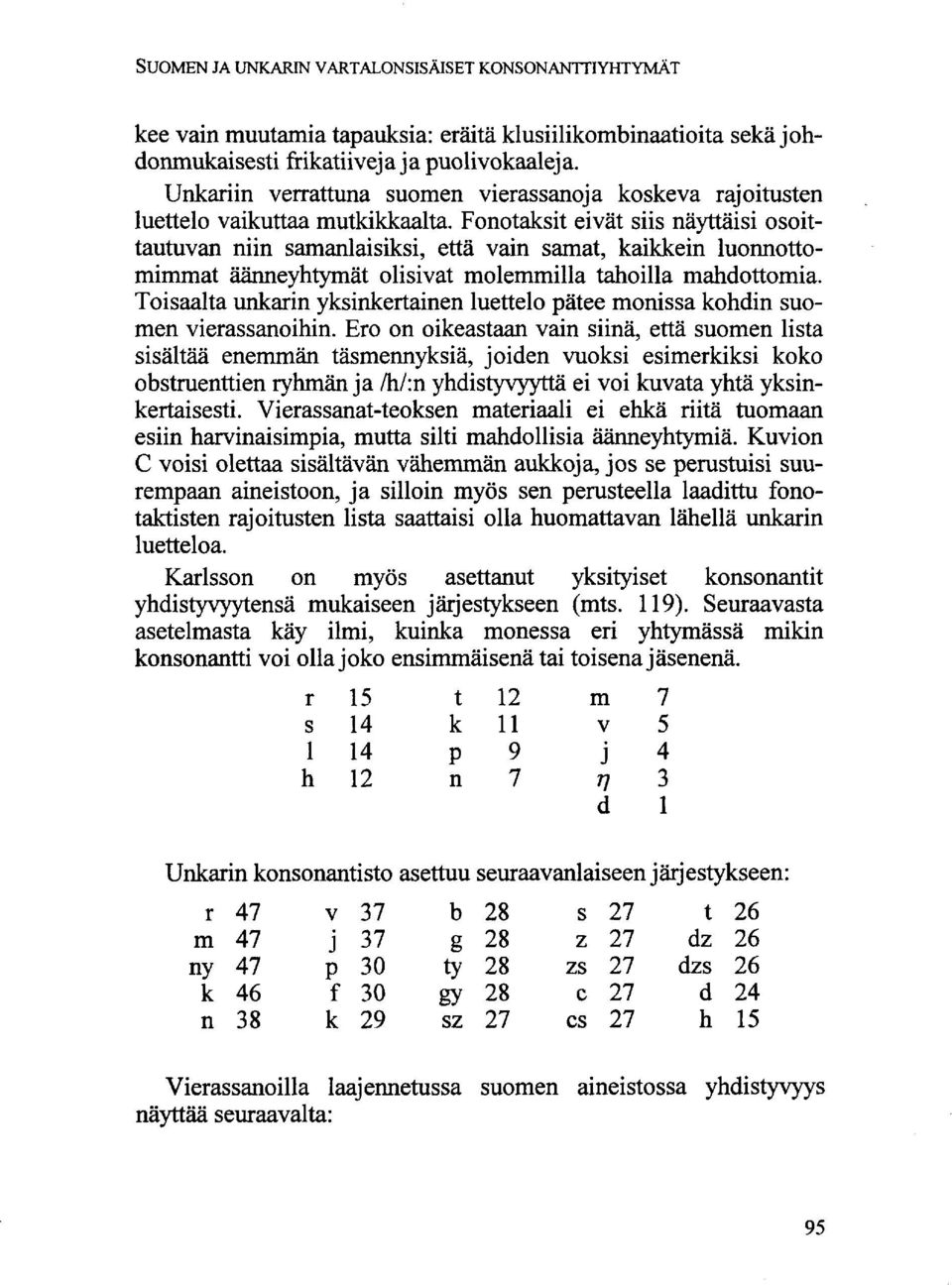 Fonotaksit eivät siis näyttäisi osoittautuvan niin samanlaisiksi, että vain samat, kaikkein luonnottomimmat äänneyhtymät olisivat molemmilla tahoilla mahdottomia.