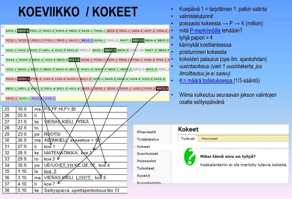 tyhjä paperi = 4 kännykät koetilanteessa poistuminen kokeesta kokeiden palautus (ope ilm.