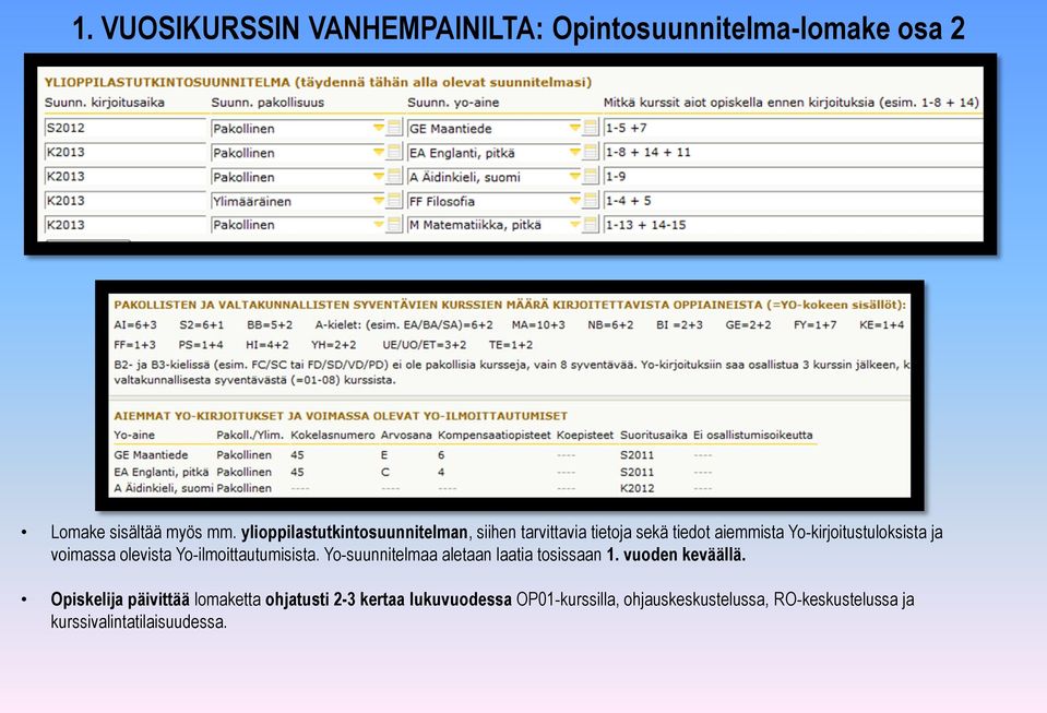 voimassa olevista Yo-ilmoittautumisista. Yo-suunnitelmaa aletaan laatia tosissaan 1. vuoden keväällä.