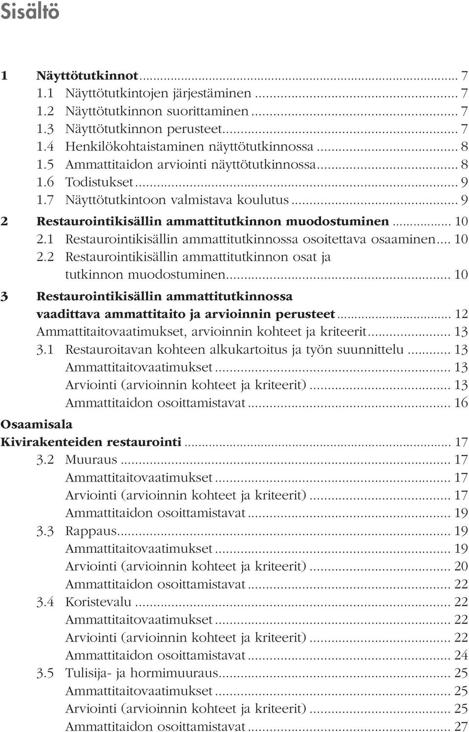 1 Restaurointikisällin ammattitutkinnossa osoitettava osaaminen... 10 2.2 Restaurointikisällin ammattitutkinnon osat ja tutkinnon muodostuminen.