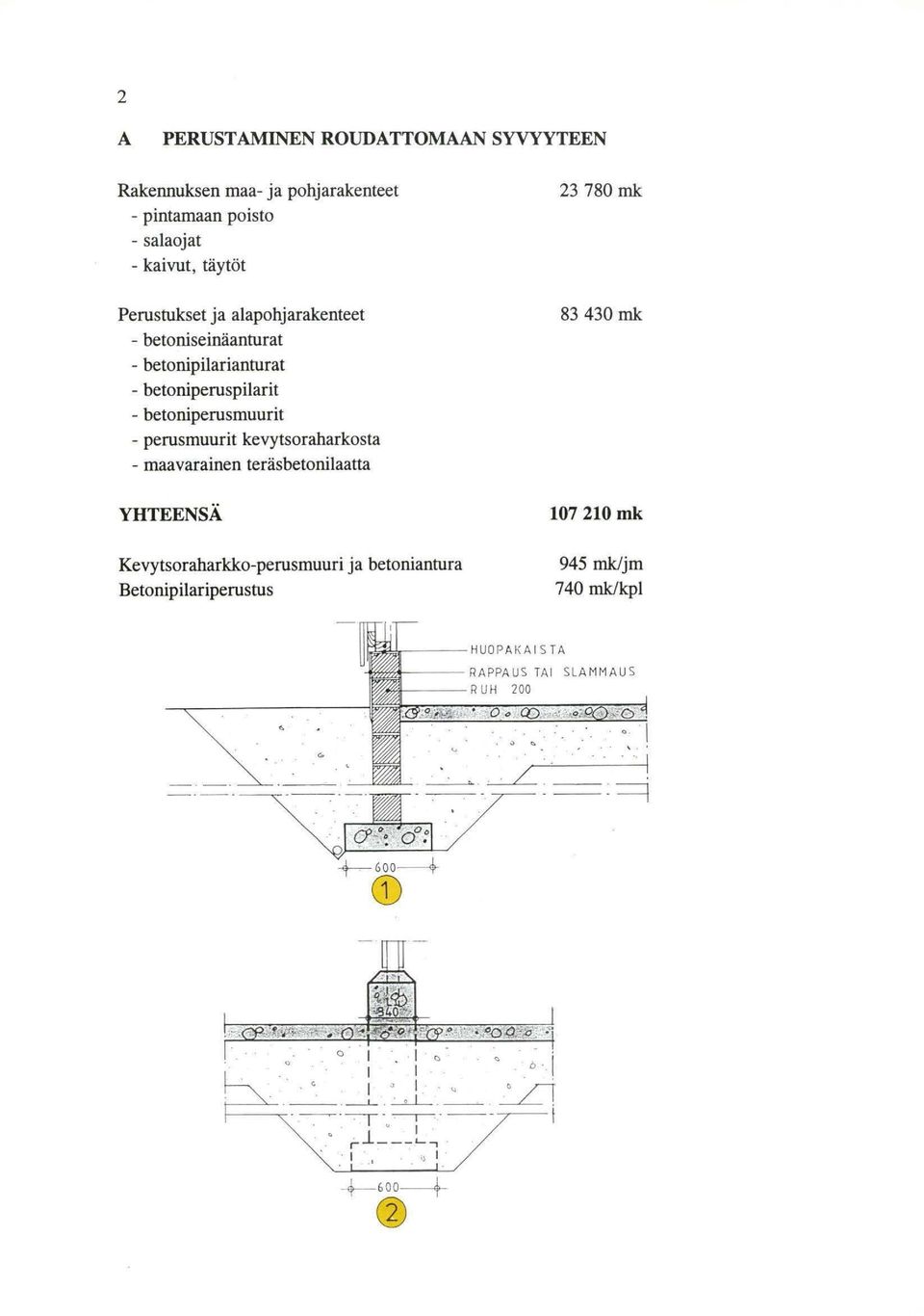 kevytsoraharkosta maavarainen teräsbetonilaatta YHTEENSÄ Kevytsoraharkkoperusmuuri ja betoniantura Betonipilariperustus 23