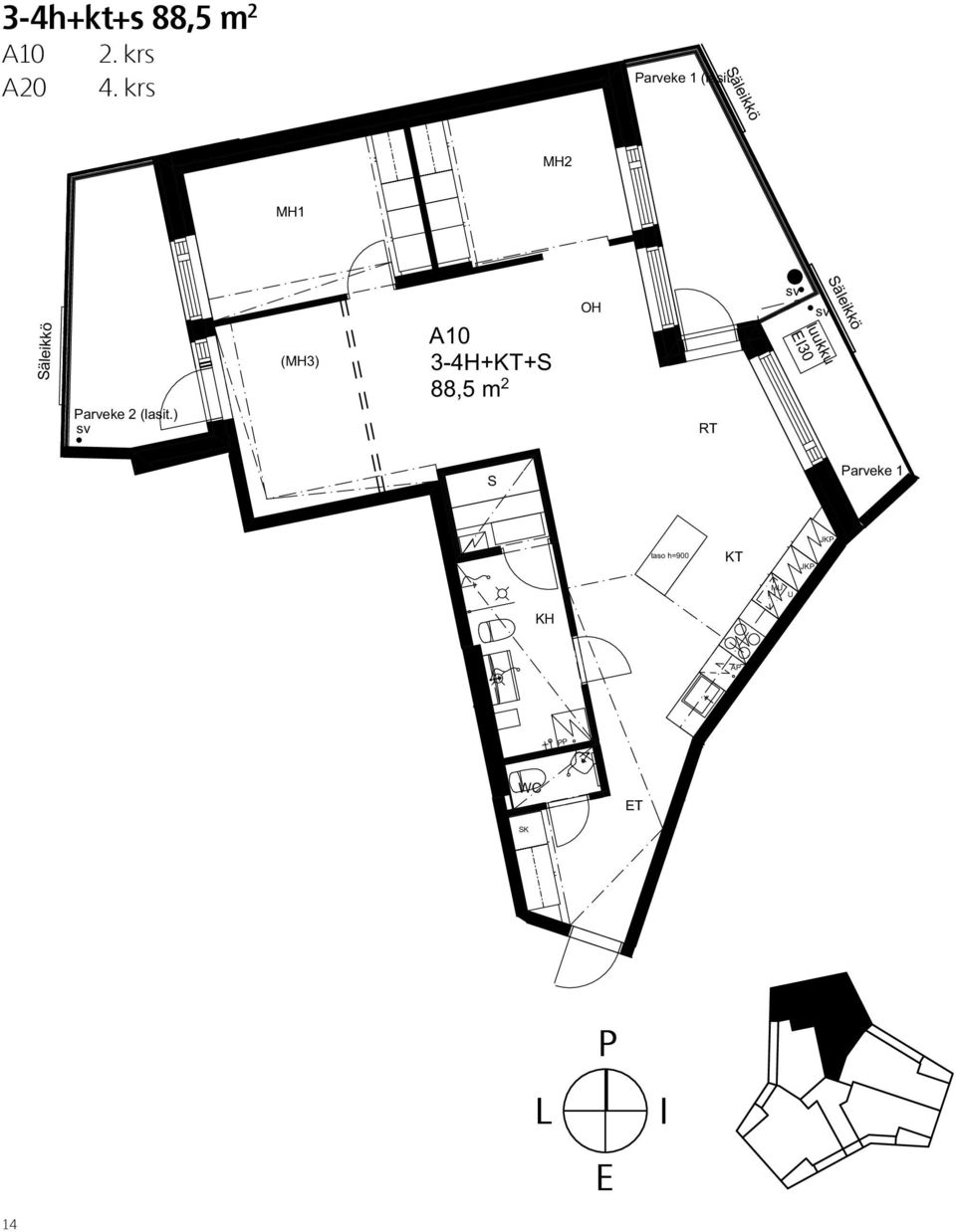 ) (MH3) A10 3-4H++ 88,5 m 2 RT äleikkö äleikkö luukku EI30 arveke (lasit.
