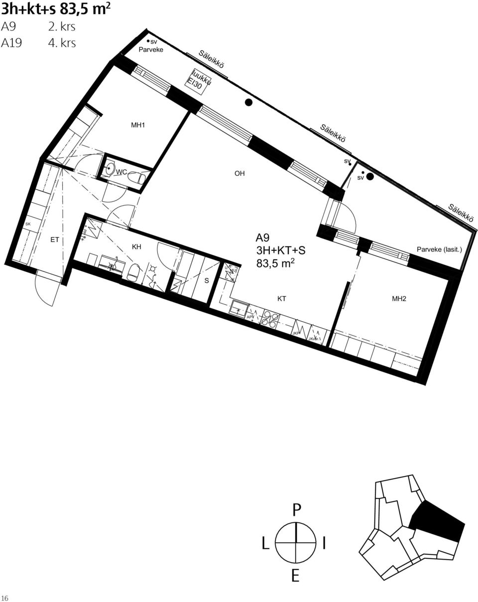 krs arveke 1 arveke luukku EI30 W MH1 WC äleikkö äleikkö äleikkö K K A9 3H++ 83,5 m 2 arveke