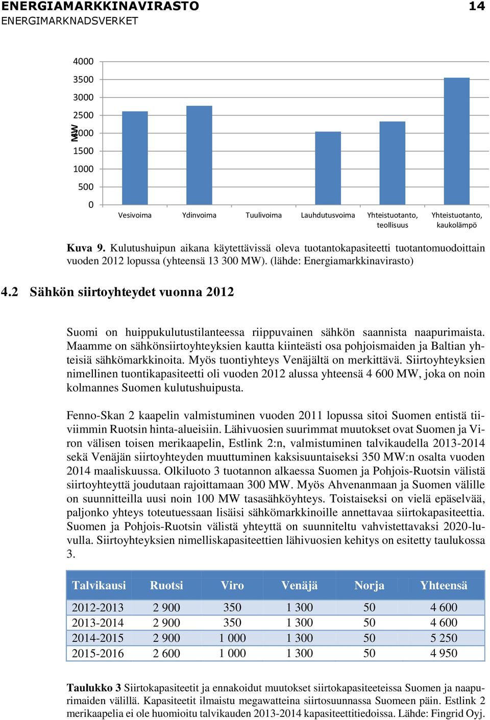 2 Sähkön siirtoyhteydet vuonna 2012 Suomi on huippukulutustilanteessa riippuvainen sähkön saannista naapurimaista.