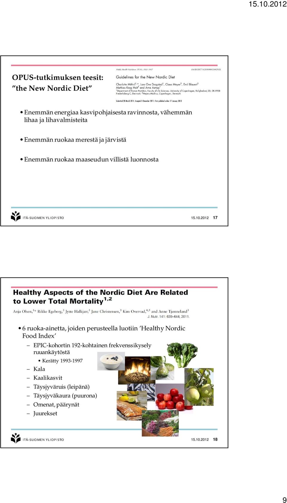 2012 17 6 ruoka-ainetta, joiden perusteella luotiin Healthy Nordic Food Index EPIC-kohortin 192-kohtainen
