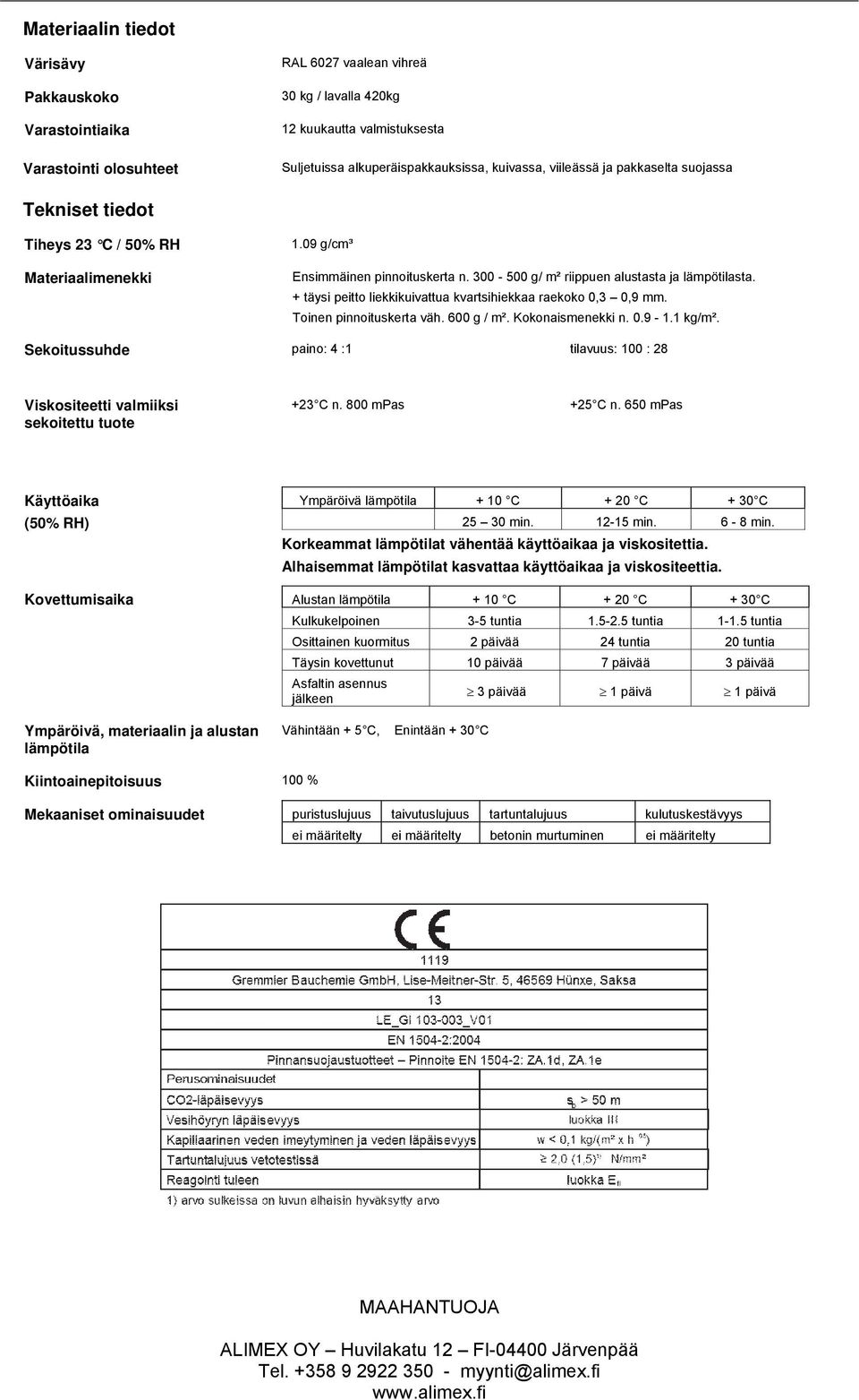 + täysi peitto liekkikuivattua kvartsihiekkaa raekoko 0,3 0,9 mm. Toinen pinnoituskerta väh. 600 g / m². Kokonaismenekki n. 0.9-1.1 kg/m².