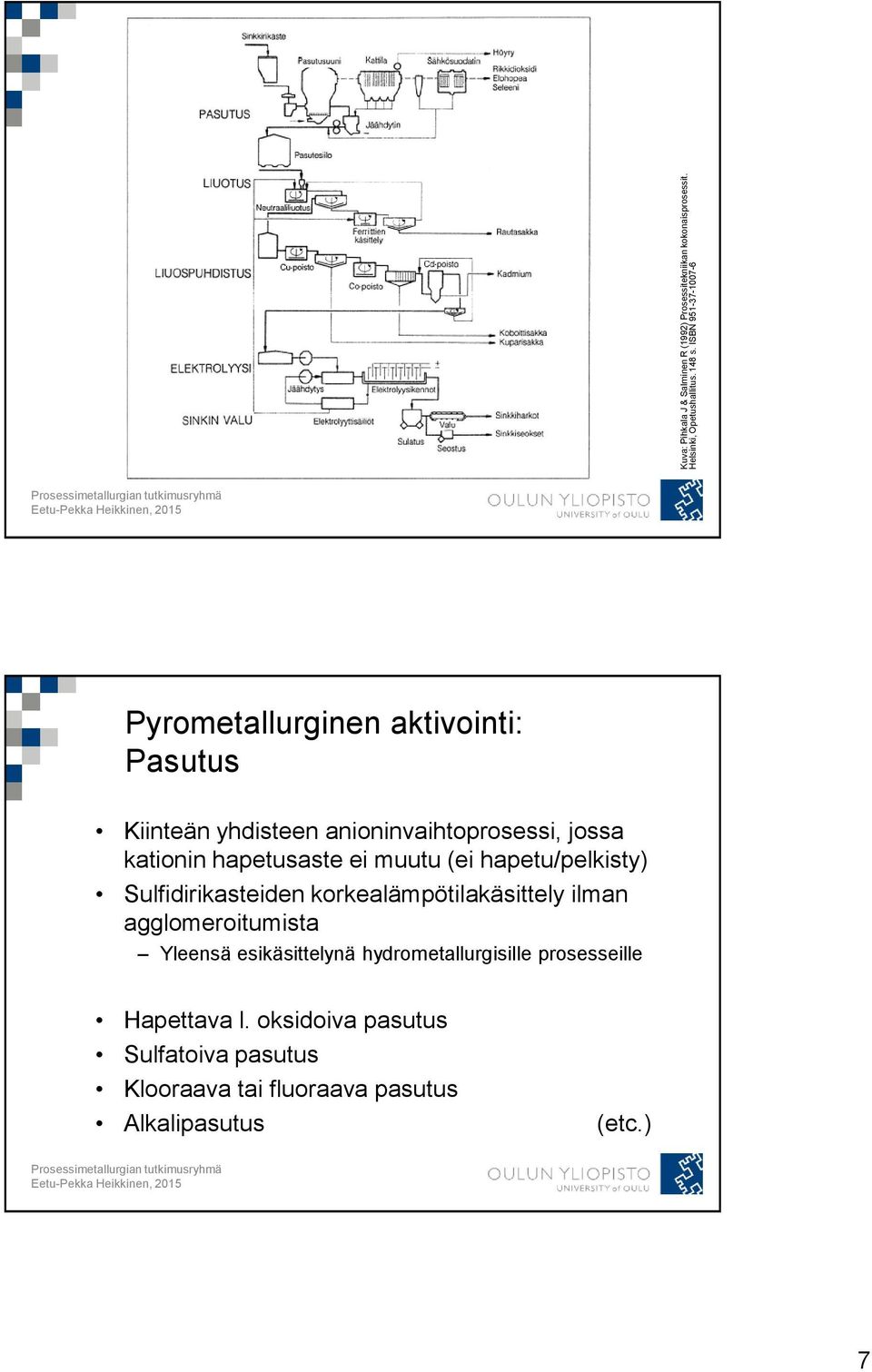 hapetusaste ei muutu (ei hapetu/pelkisty) Sulfidirikasteiden korkealämpötilakäsittely ilman agglomeroitumista Yleensä